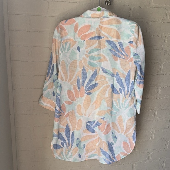Chicos linen tunic blouse 0 button down 3/4 sleeve abstract floral US size 4 - Picture 4 of 4